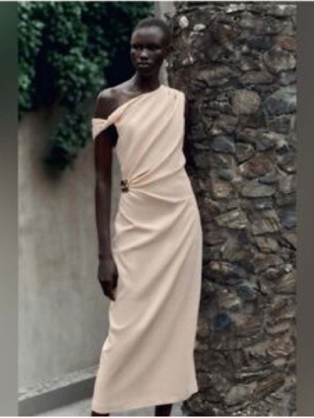Zara Asymmetrical Linen Blend Draped Dress Woman’s Size S